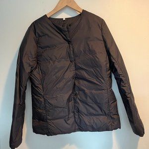 MUJI lightweight down coat, dark grey/purple, size M